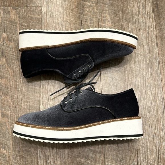 Shellys London steel blue velvet platform lace up white sole Oxford size 7 1/2 - Picture 12 of 14